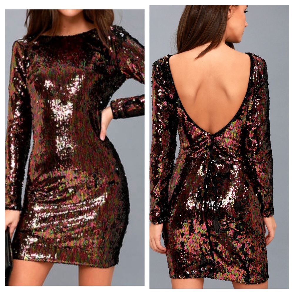 Dress the Population NWOT Lola Black Multi Sequin Bodycon Dress XS